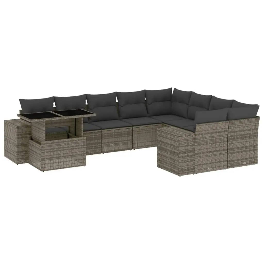 Garden Sofa Set PE Rattan Modular 10 Piece Outdoor Furniture Grey with Cushions