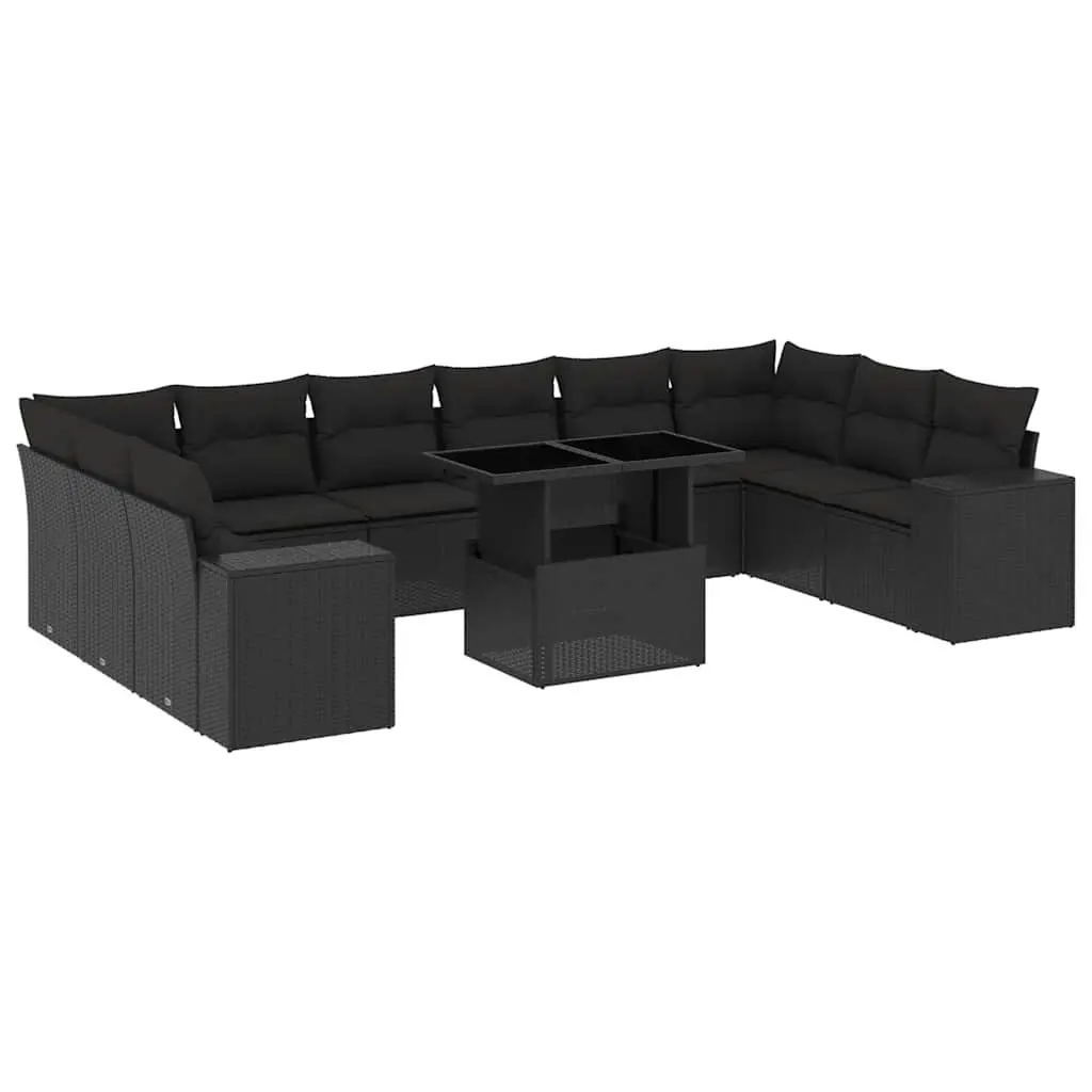 Garden Sofa Set 11 Piece Outdoor Furniture Black Poly Rattan Patio Lounge with