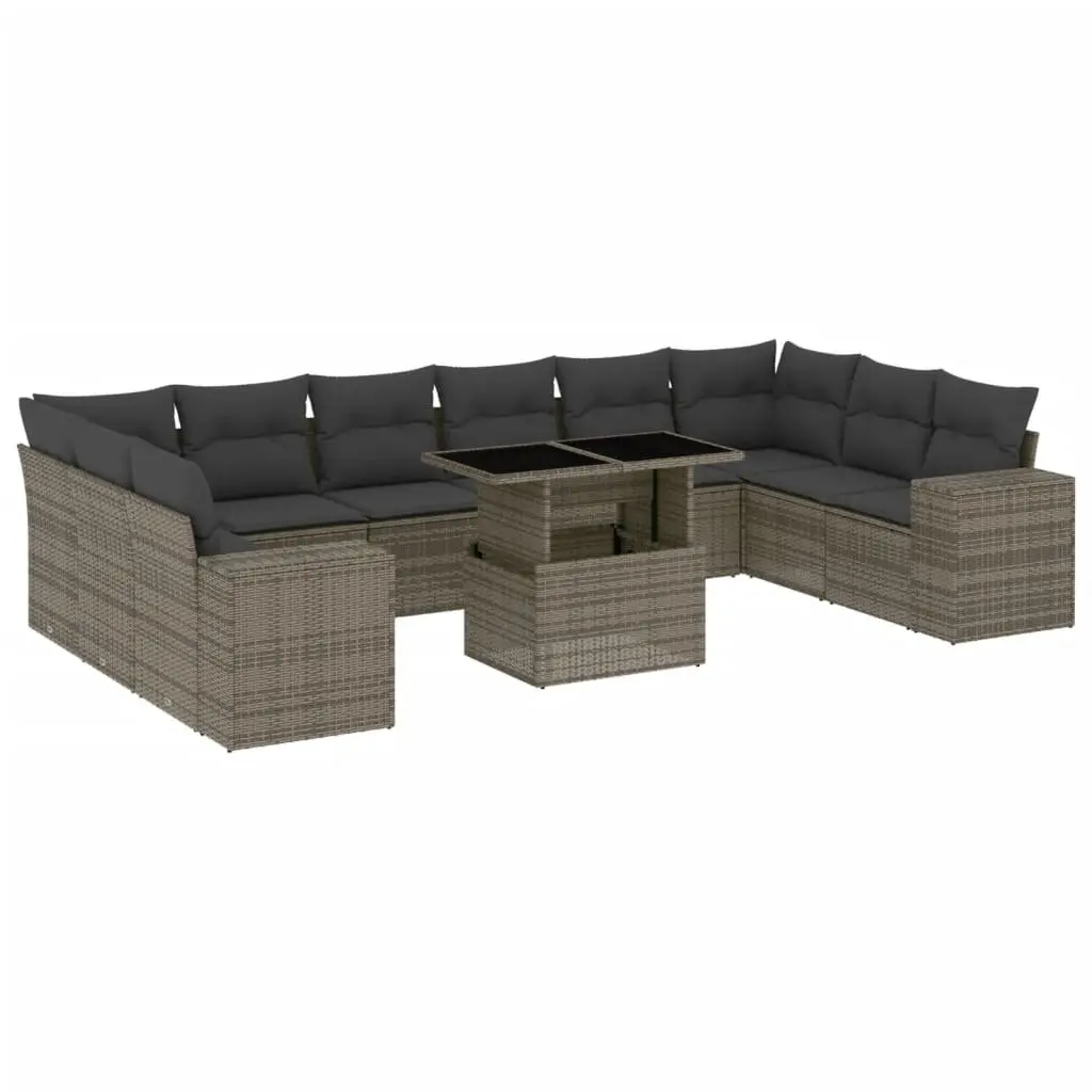 Garden Sofa Set 11 Piece Outdoor Furniture Grey Poly Rattan Modular Patio Lounge