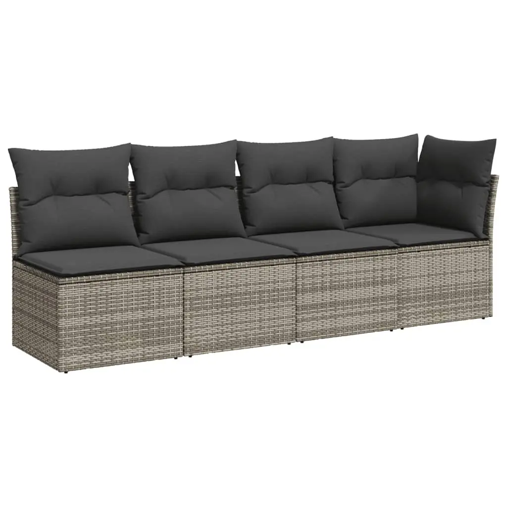 Outdoor Furniture Set 11 Piece Grey Poly Rattan Sofa with Cushions and Adjustable Table for Patio and Garden