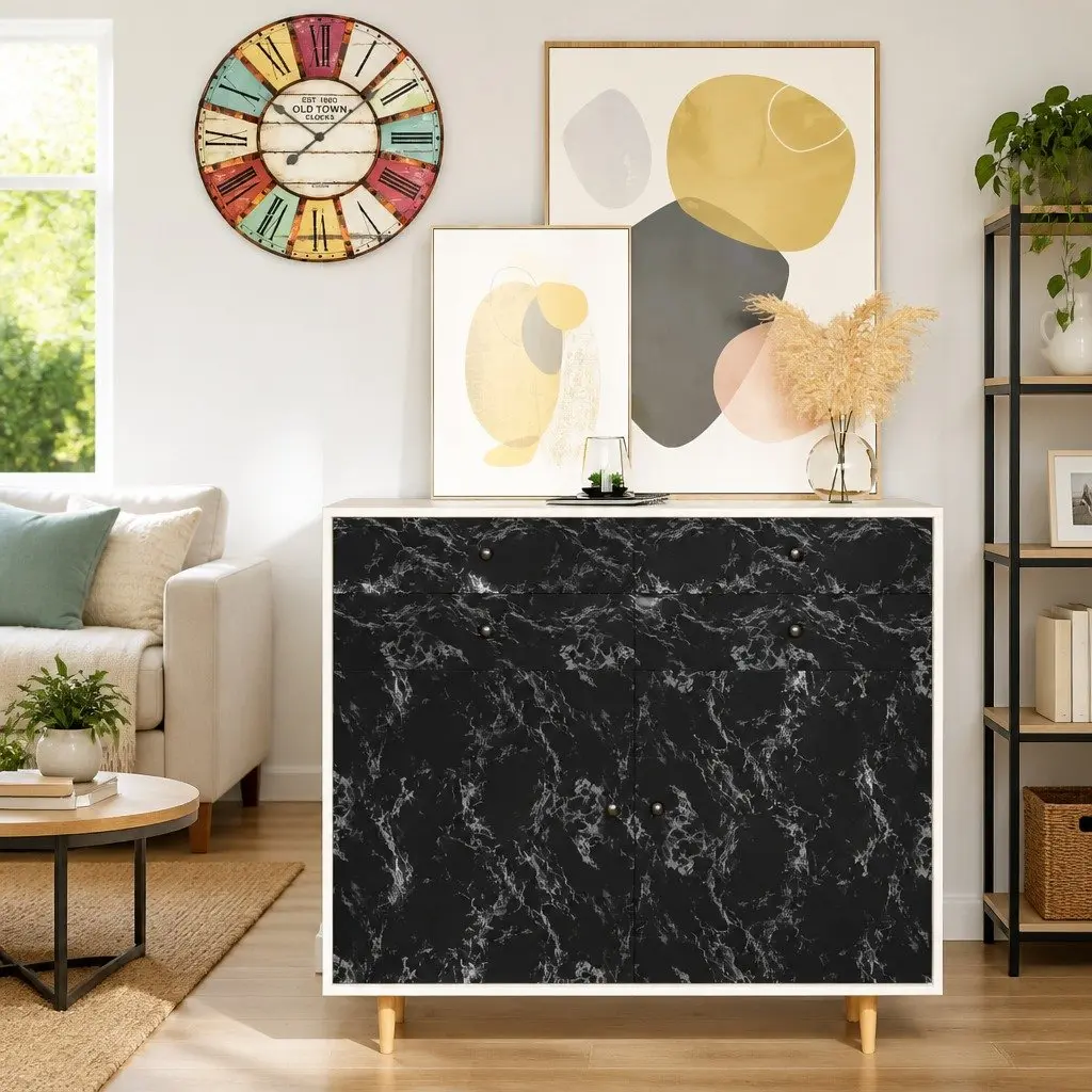 Self-Adhesive Film PVC 500x90 cm Black Stone for Doors Windows Walls Furniture