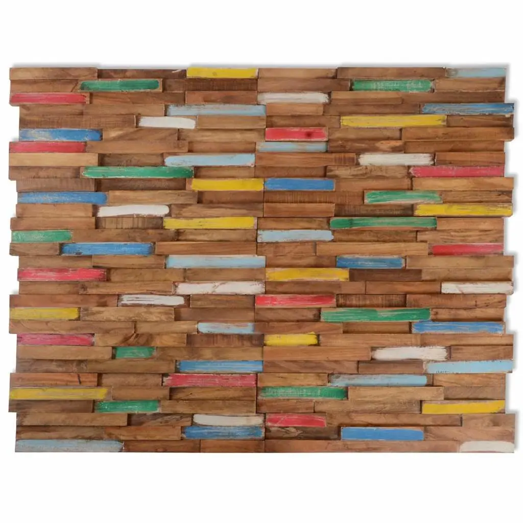 Wall Cladding Panels Decorative Solid Teak Wood 10 Pieces Multicolour 1.03 m²