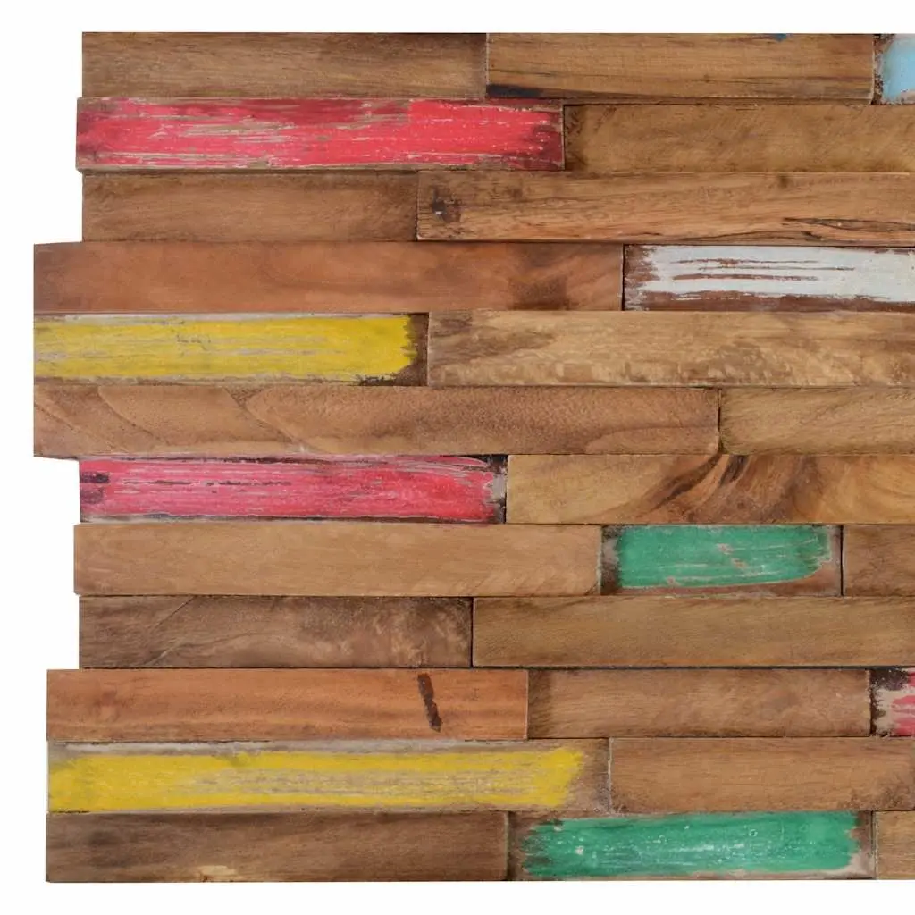 Wall Cladding Panels Decorative Solid Teak Wood 10 Pieces Multicolour 1.03 m²