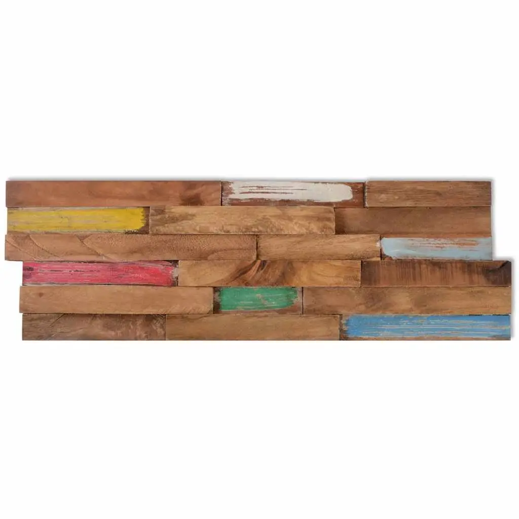 Wall Cladding Panels Decorative Solid Teak Wood 10 Pieces Multicolour 1.03 m²