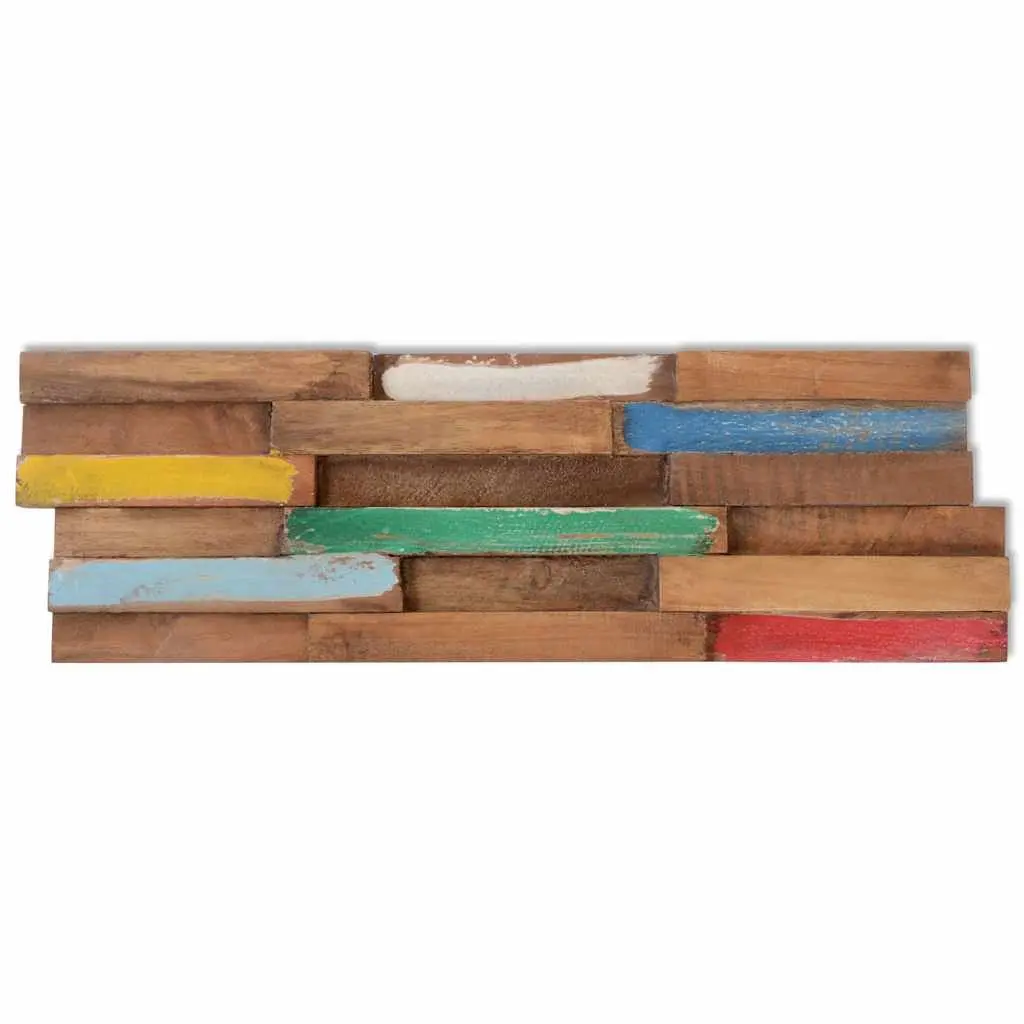 Wall Cladding Panels Decorative Solid Teak Wood 10 Pieces Multicolour 1.03 m²