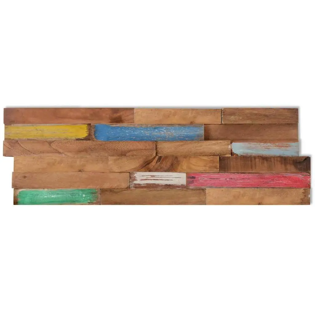 Wall Cladding Panels Decorative Solid Teak Wood 10 Pieces Multicolour 1.03 m²