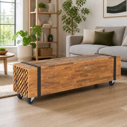 Functional Teak Wood TV Stand 110x30x32.5cm for Every Room