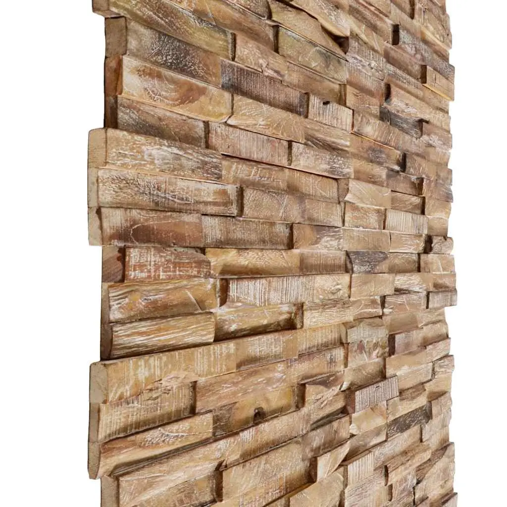 3D Wall Cladding Panels Solid Teak Wood 10 Piece Brown Decorative Feature Wall