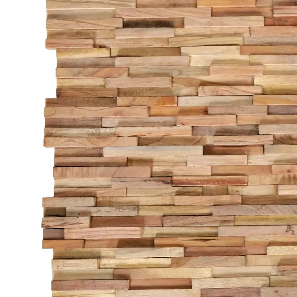 3D Wall Cladding Panels Solid Teak Wood 10 Piece Brown Decorative Wall Finishing