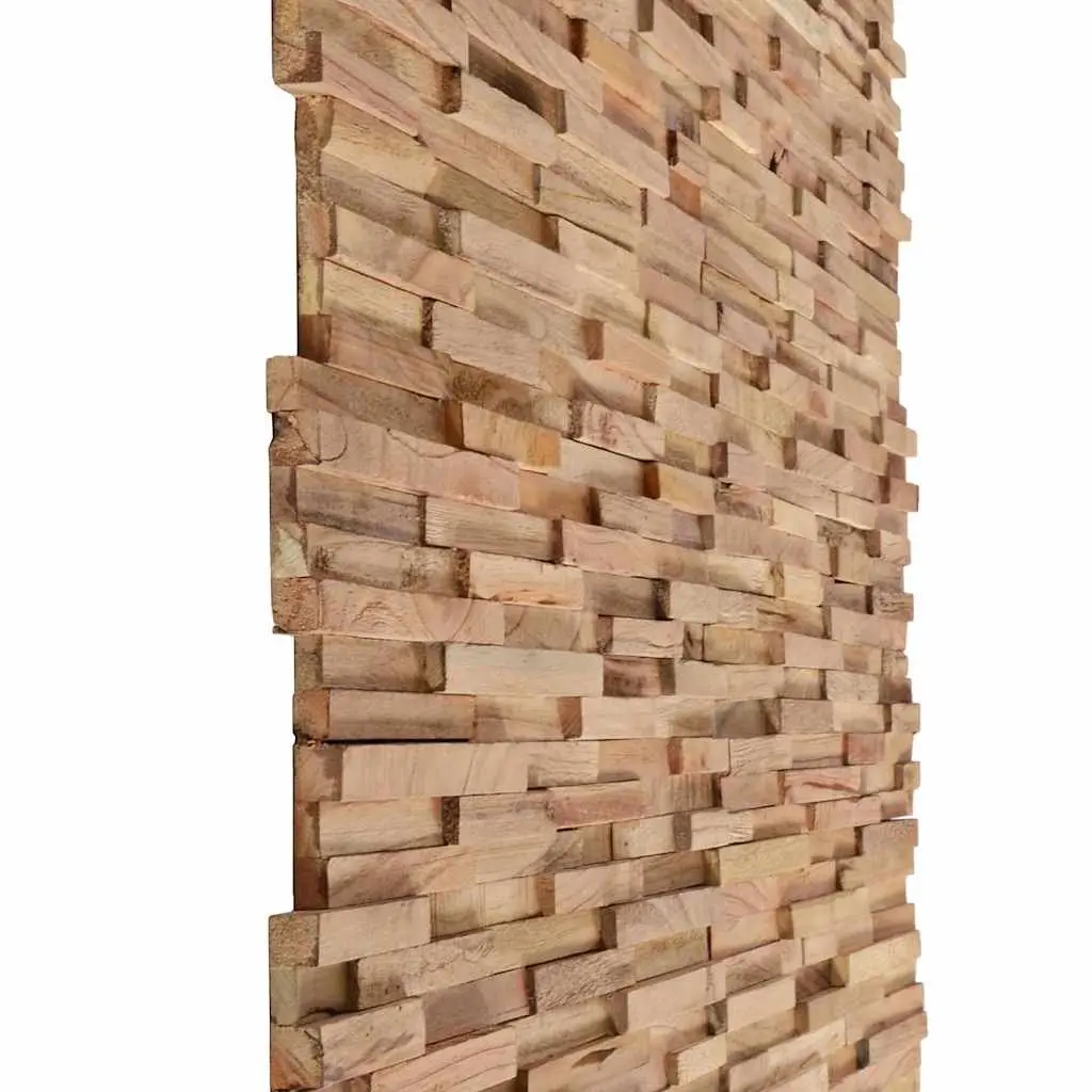 3D Wall Cladding Panels Solid Teak Wood 10 Piece Brown Decorative Wall Finishing