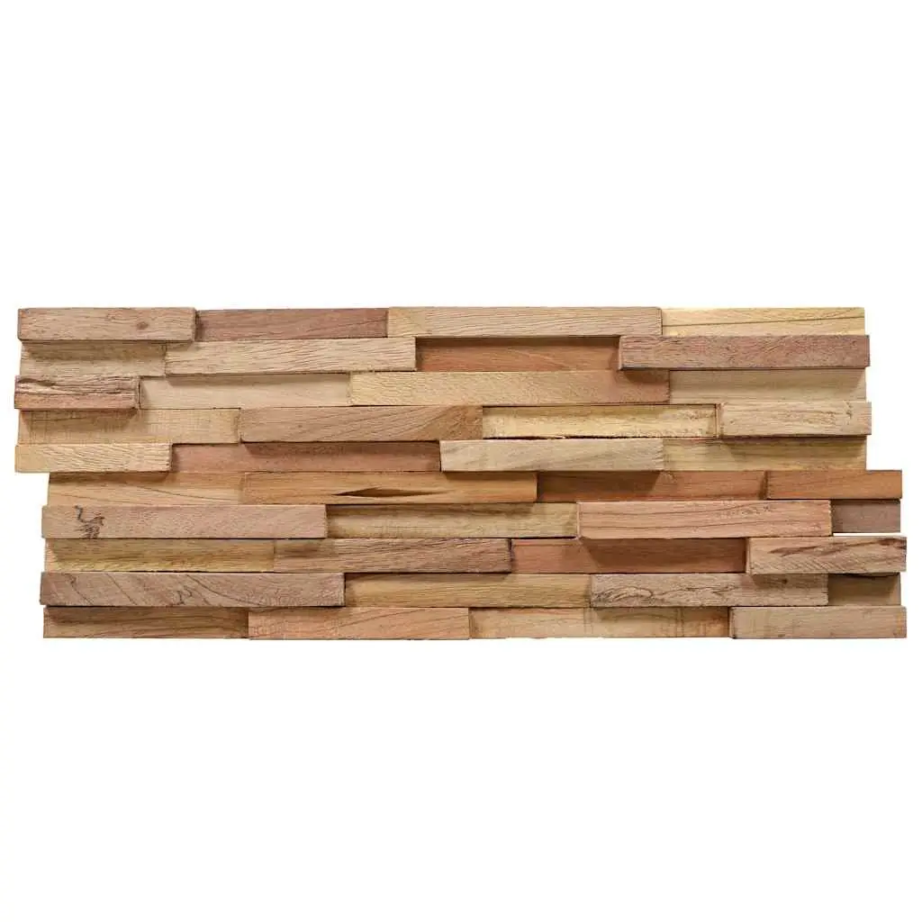 3D Wall Cladding Panels Solid Teak Wood 10 Piece Brown Decorative Wall Finishing