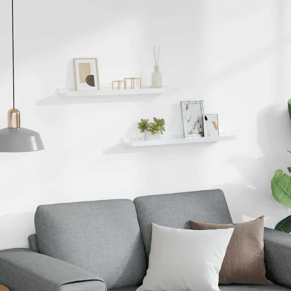 Floating Shelves MDF High Gloss White 60x9x3 cm Storage Display 2 Pieces