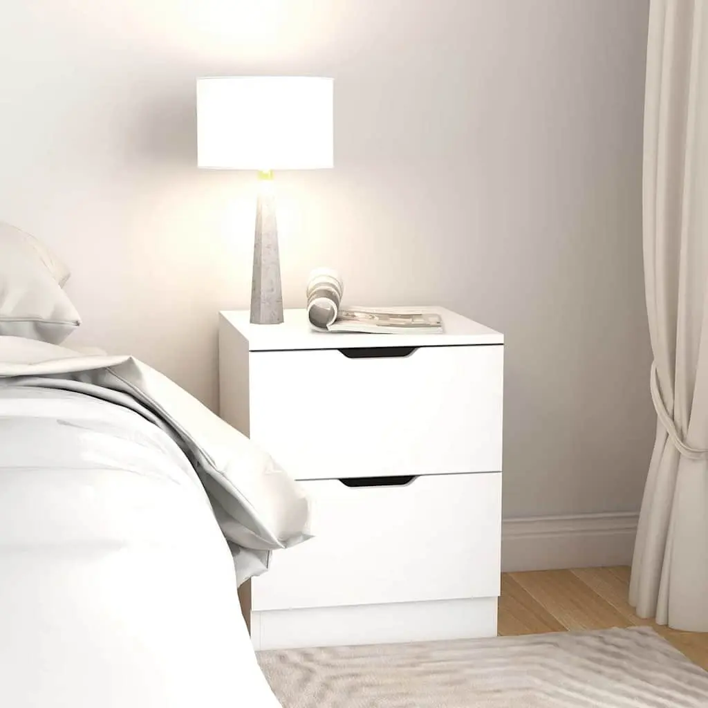 White Bedside Cabinet Engineered Wood 40x40x50cm Modern Storage Unit Set of 2