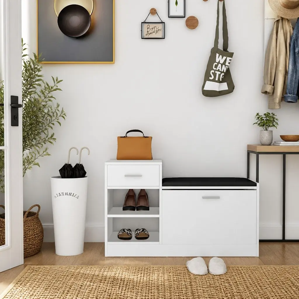 Shoe Storage Bench Engineered Wood 94.5 x 31 x 57 cm White