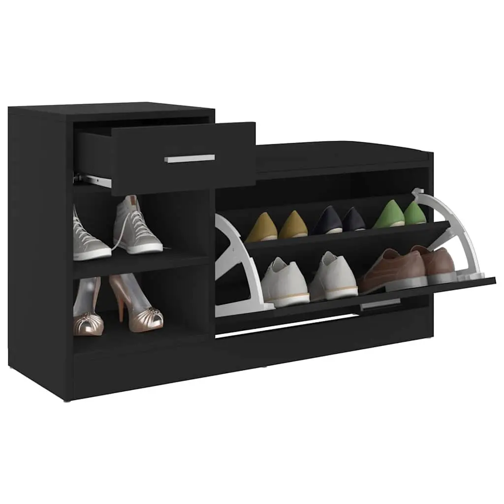 Shoe Bench Storage Organiser Engineered Wood 94.5 x 31 x 57 cm Black