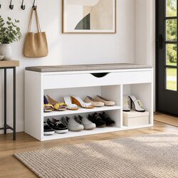 Shoe Bench with Cushion White Storage Seating Footwear Organiser Rack