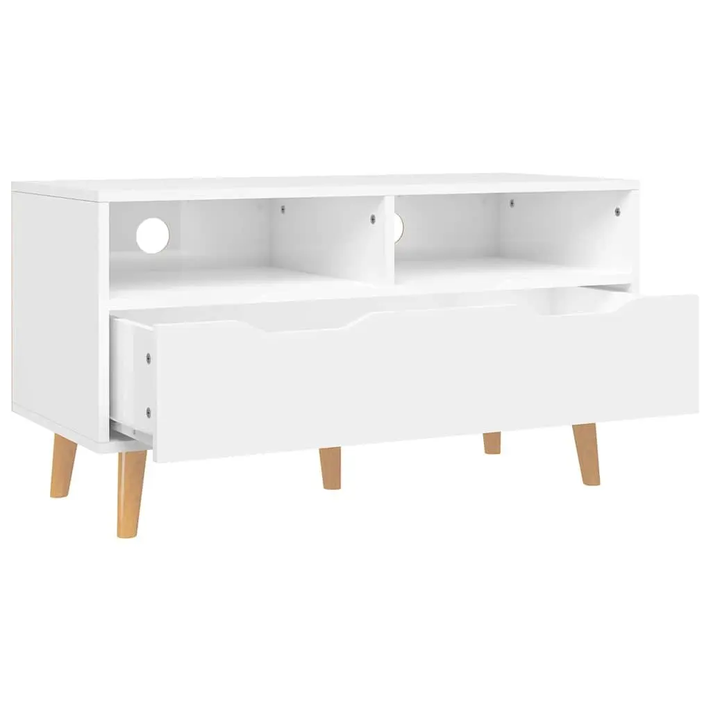 TV Cabinet Engineered Wood 90W x 40D x 48.5H cm White High Gloss Living Room Storage Unit