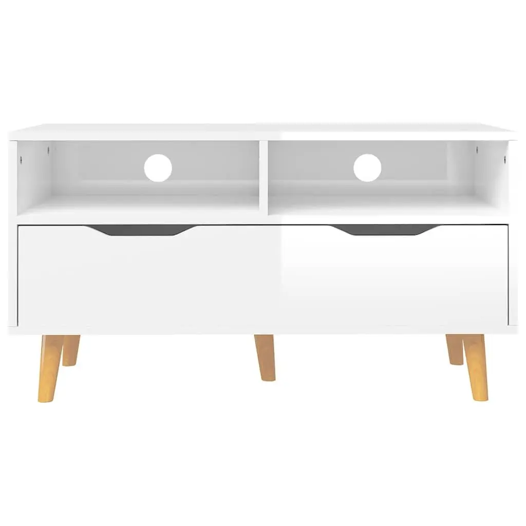 TV Cabinet Engineered Wood 90W x 40D x 48.5H cm White High Gloss Living Room Storage Unit