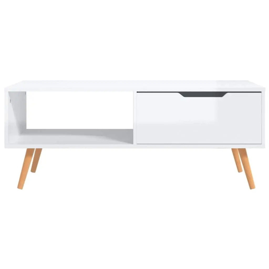 Coffee Table Engineered Wood High Gloss White 100 x 49.5 x 43 cm