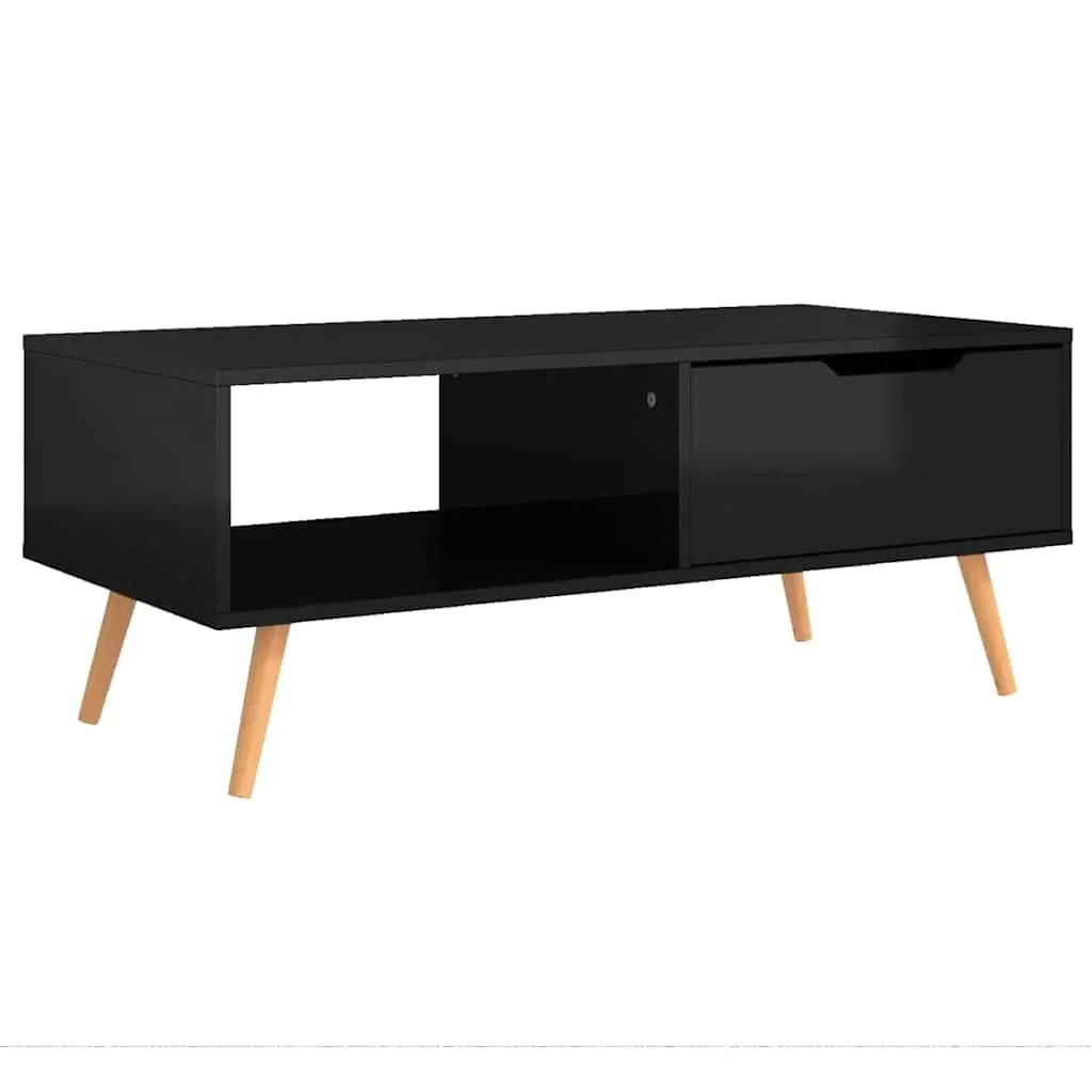 Coffee Table High Gloss Black Living Room Accent Side Table Engineered Wood