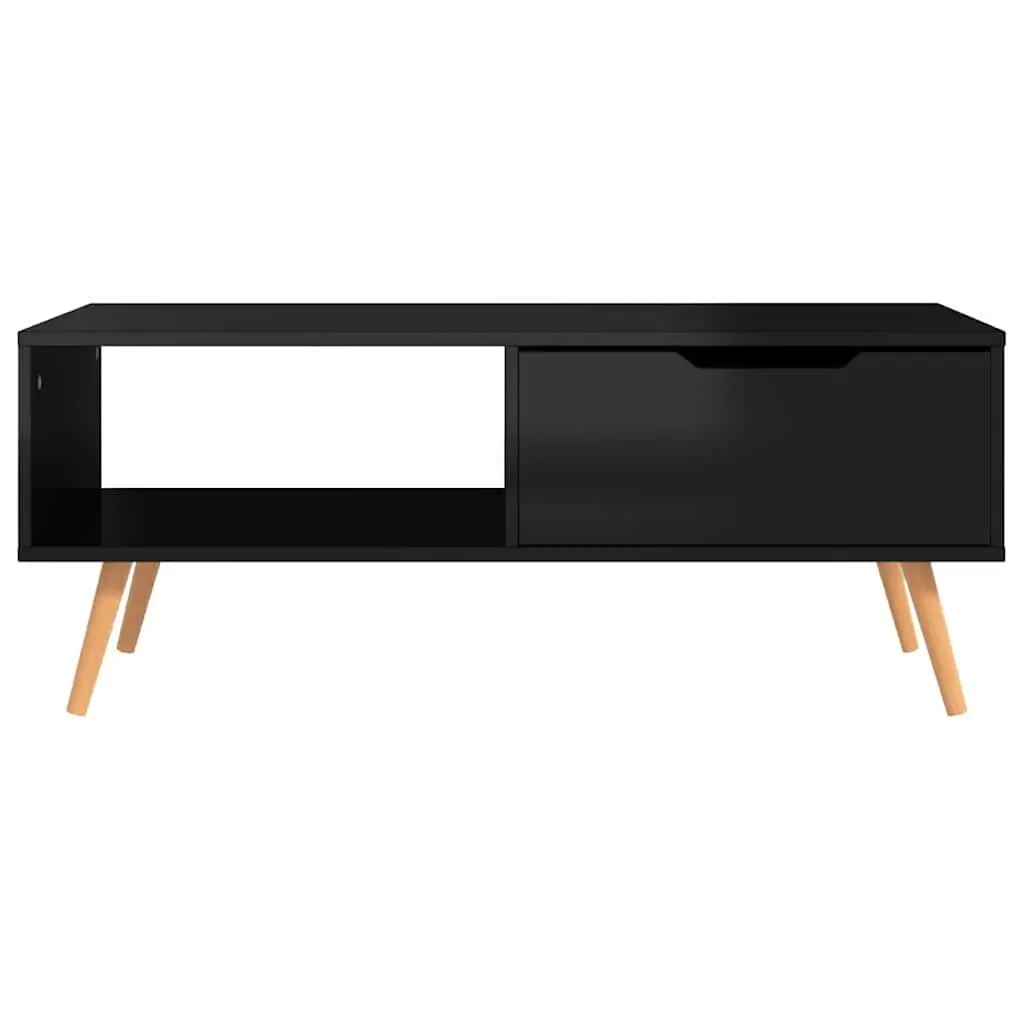 Coffee Table High Gloss Black Living Room Accent Side Table Engineered Wood