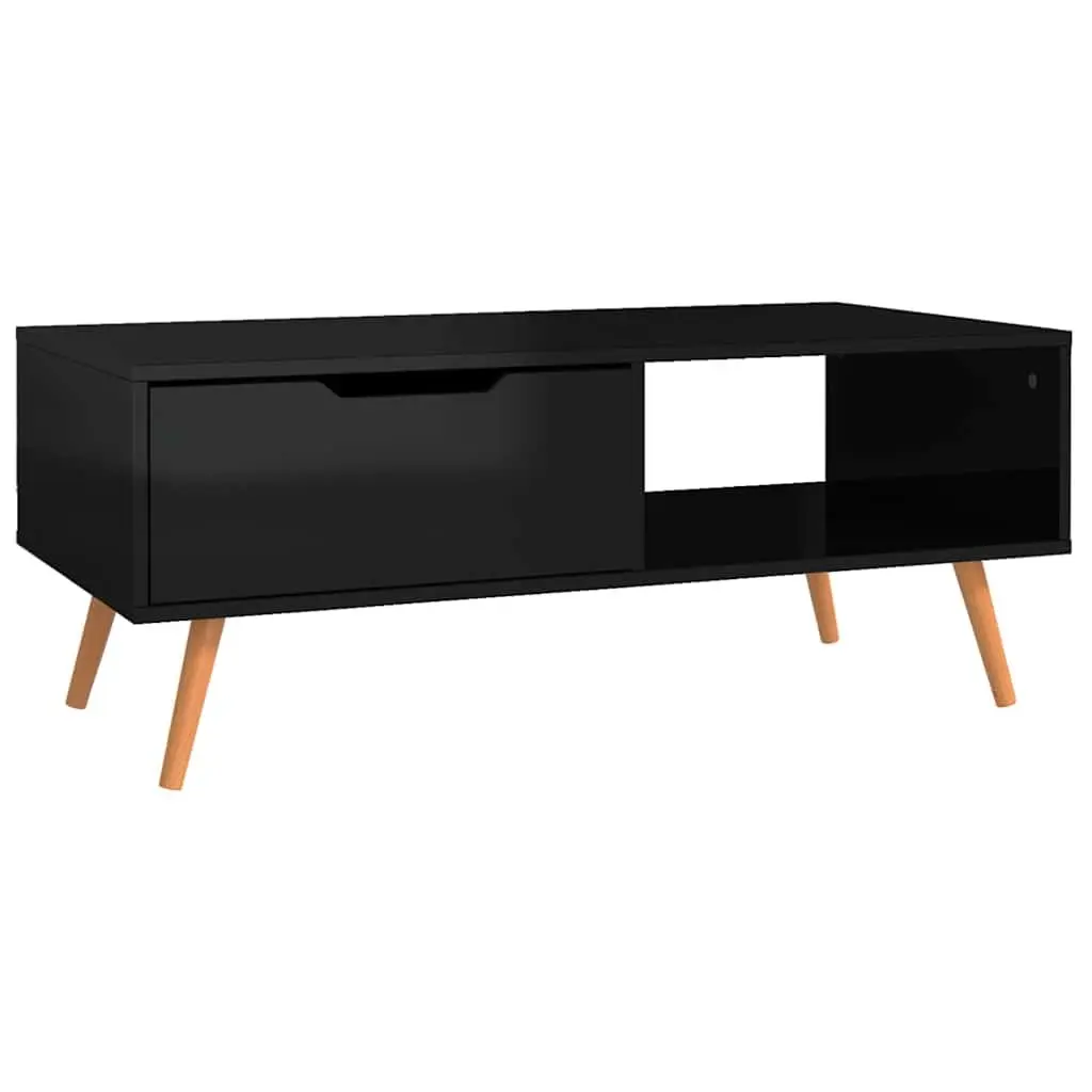 Coffee Table High Gloss Black Living Room Accent Side Table Engineered Wood