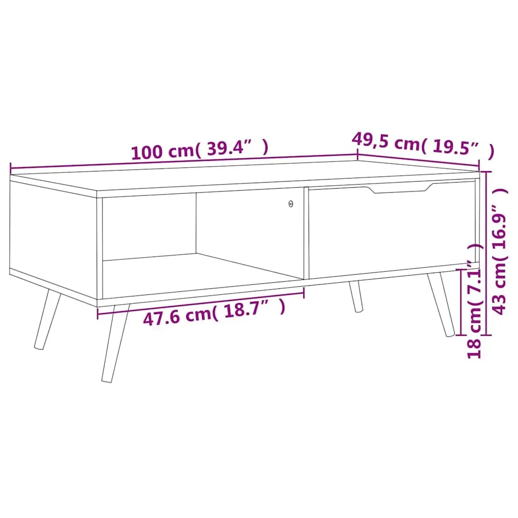 Coffee Table Engineered Wood Brown Compact Living Room Accent Furniture 100x49.5x43cm