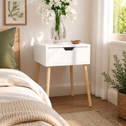 Bedside Cabinet White 40x40x56cm Engineered Wood Nightstand Bedroom Storage