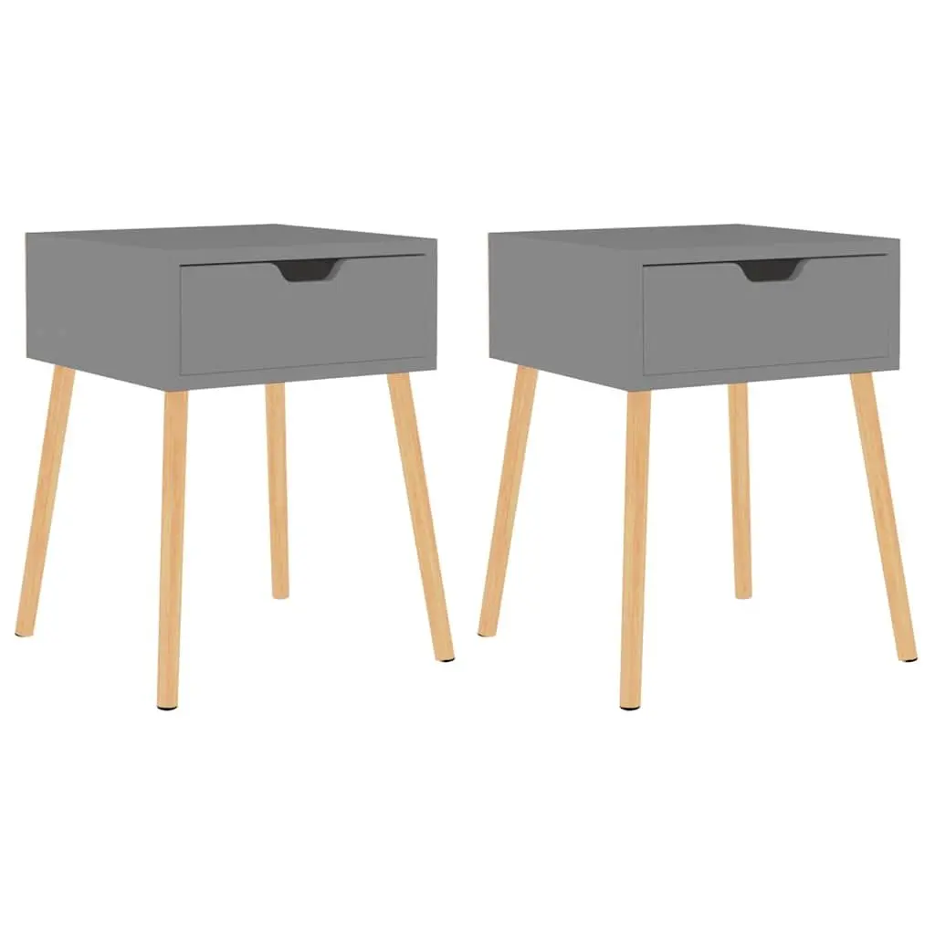 Grey Bedside Cabinets 2 Piece Engineered Wood Nightstand Side Table Storage Drawer 40x40x56 cm