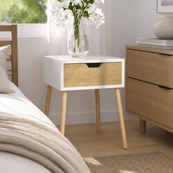 Bedside Cabinet White Sonoma Oak Engineered Wood Nightstand Storage Drawer