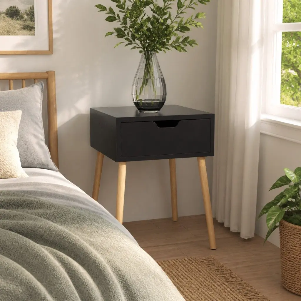 Bedside Cabinet Engineered Wood Black High Gloss 40x40x56cm