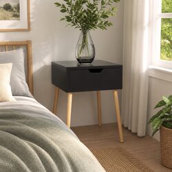 Bedside Cabinet Black High Gloss Modern Side Table Engineered Wood 40x40x56cm