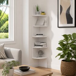 Wall Corner Shelf White 19x19x123cm Engineered Wood Display Storage Hanging