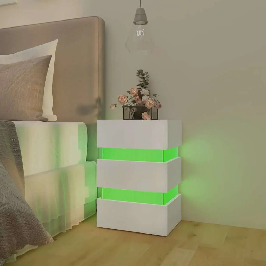LED Nightstand Engineered Wood Storage Table White with Integrated Light 45x35x67cm