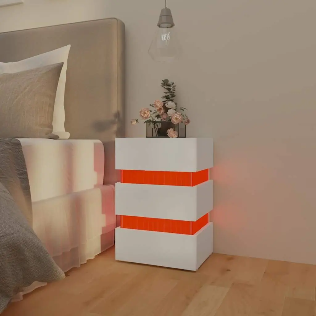 LED Nightstand Engineered Wood Storage Table White with Integrated Light 45x35x67cm