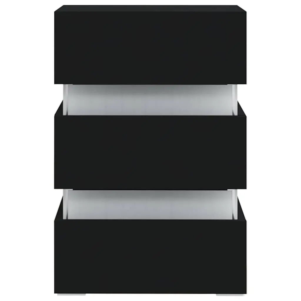 Black Bedside Cabinet Engineered Wood 45x35x67cm Nightstand with Integrated LED Light and Storage