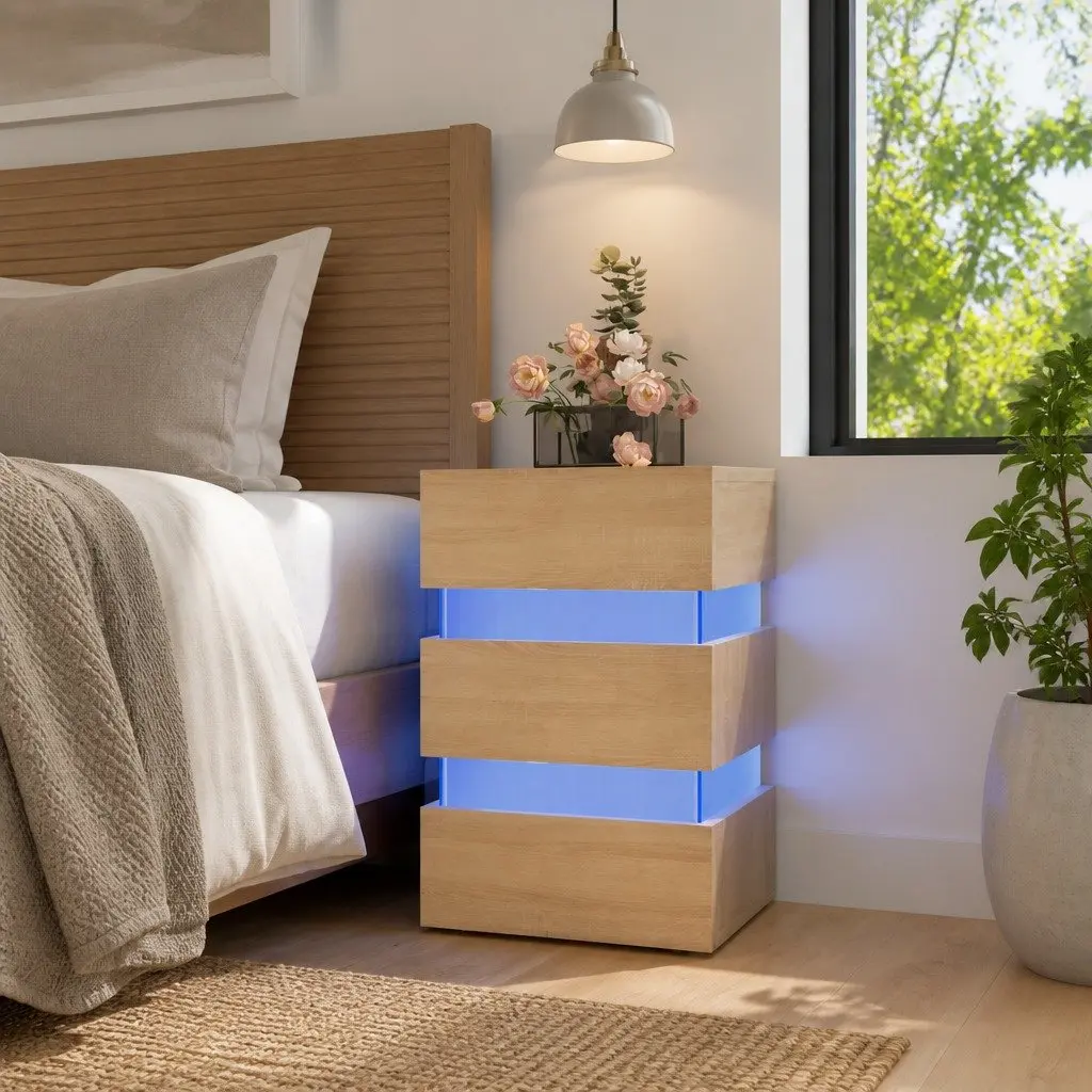 Bedside Table Engineered Wood Brown with LED Light