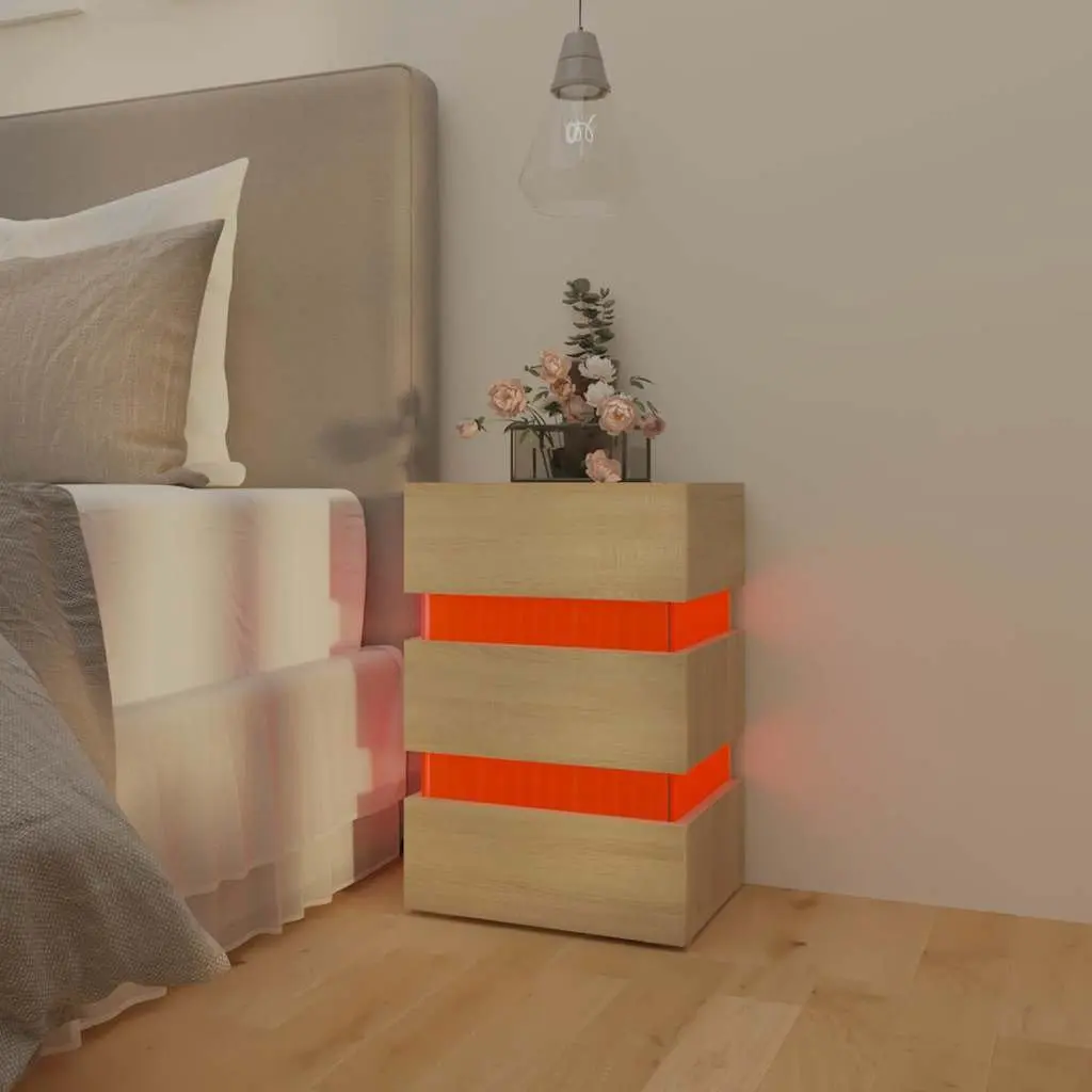 Bedside Table Engineered Wood Brown with LED Light