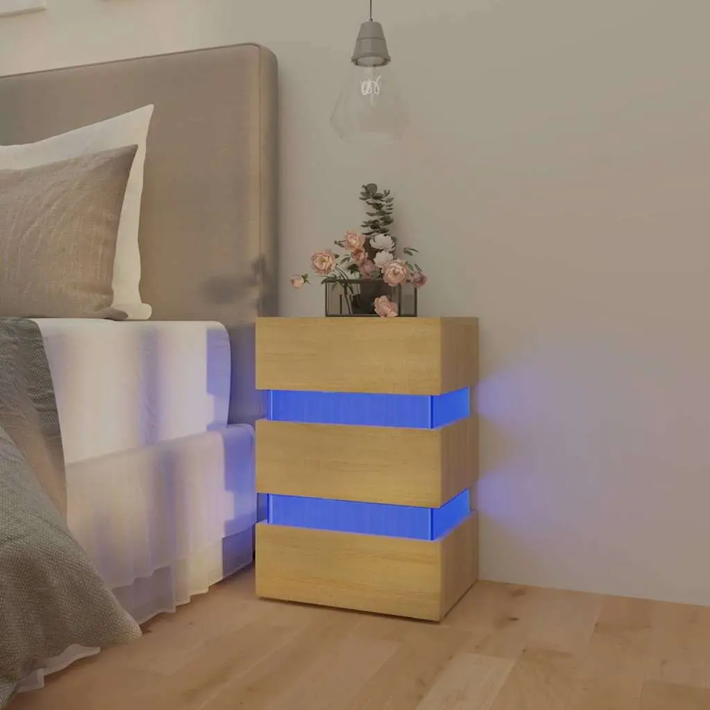 Bedside Table Engineered Wood Brown with LED Light