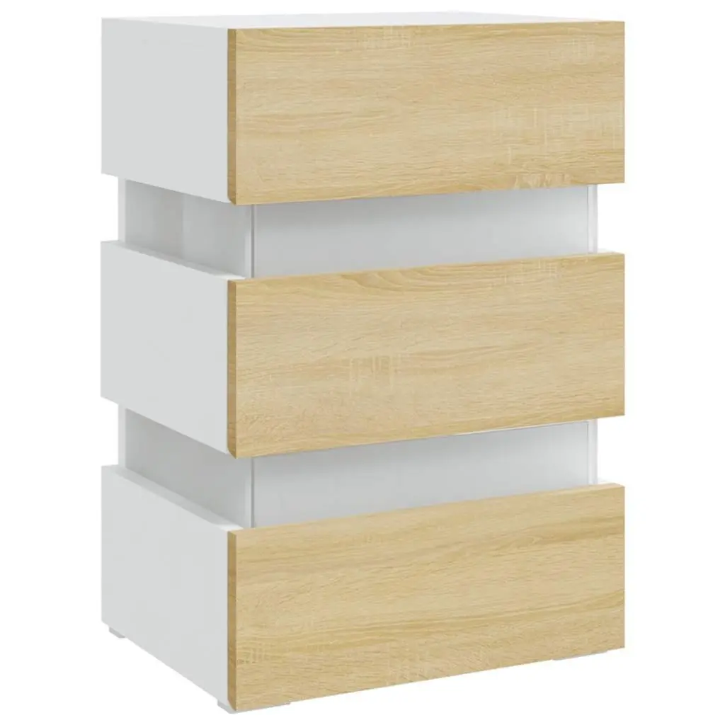 Bedside Table Engineered Wood 45 x 35 x 67 cm Beige with LED Light