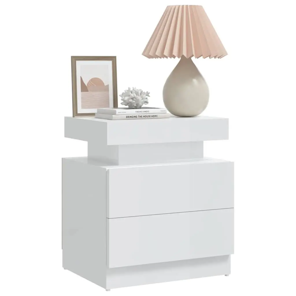 Bedside Cabinet Engineered Wood High Gloss White 45 x 35 x 52 cm