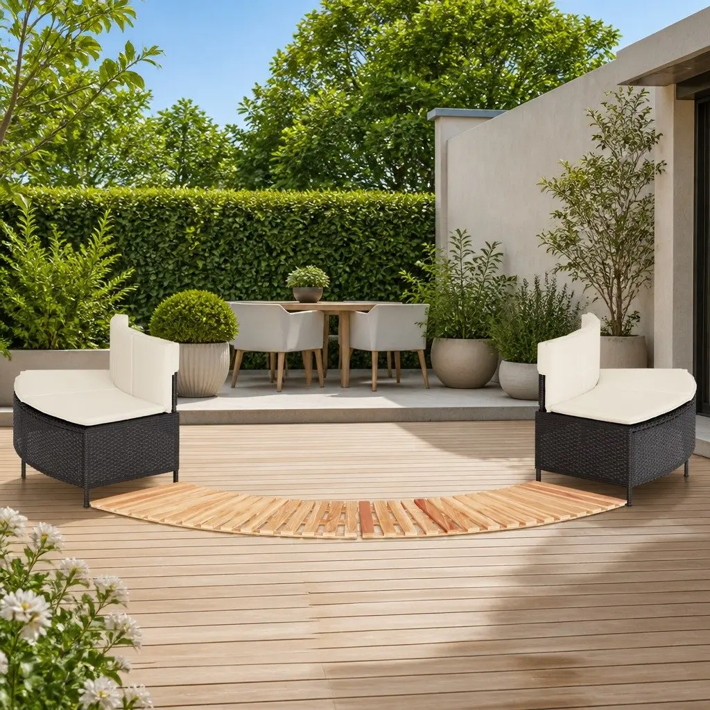 Black Rattan Hot Tub Surround with Wooden Step