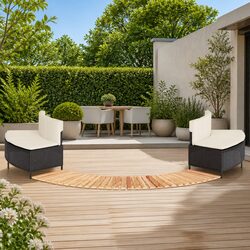 Hot Tub Surround Spa Furniture Black Poly Rattan Acacia Wood Step Outdoor