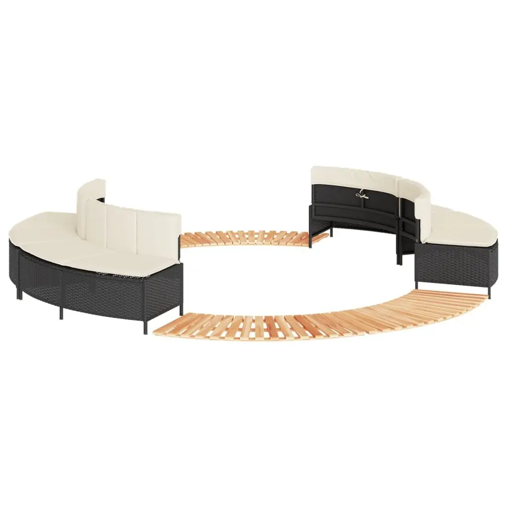 Hot Tub Surround Black Poly Rattan Wood Step Spa Deck Modular Outdoor