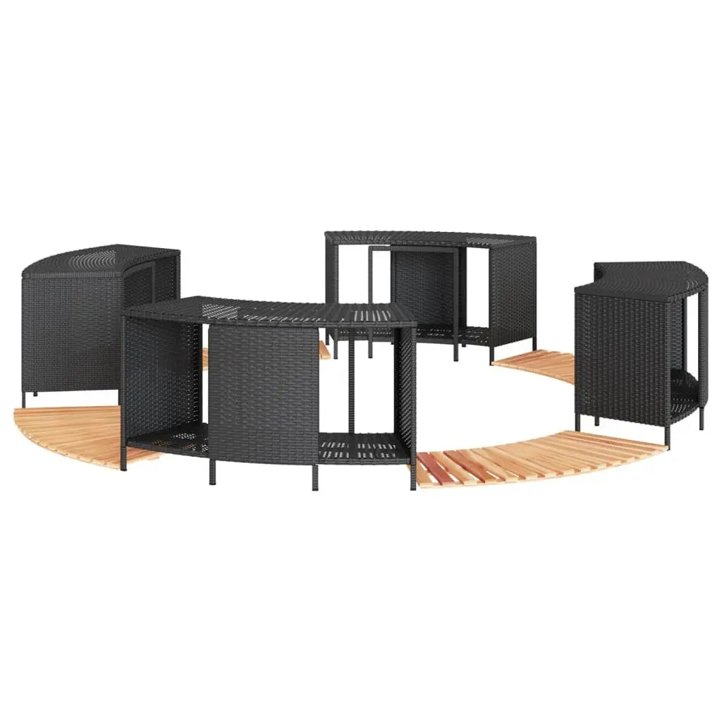 Hot Tub Surround Poly Rattan Acacia Wood Step Black Outdoor Spa