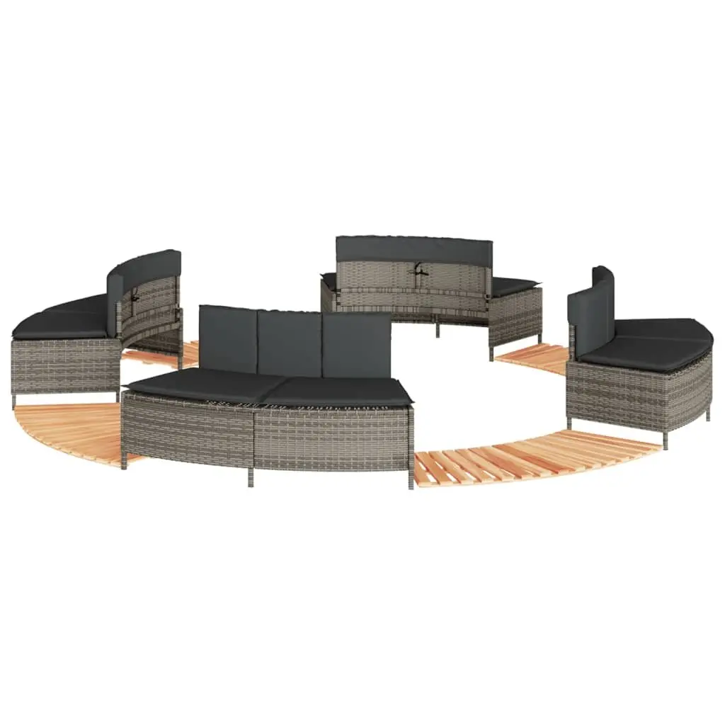 Hot Tub Surround Grey Poly Rattan Wood Step Modular Spa Seating