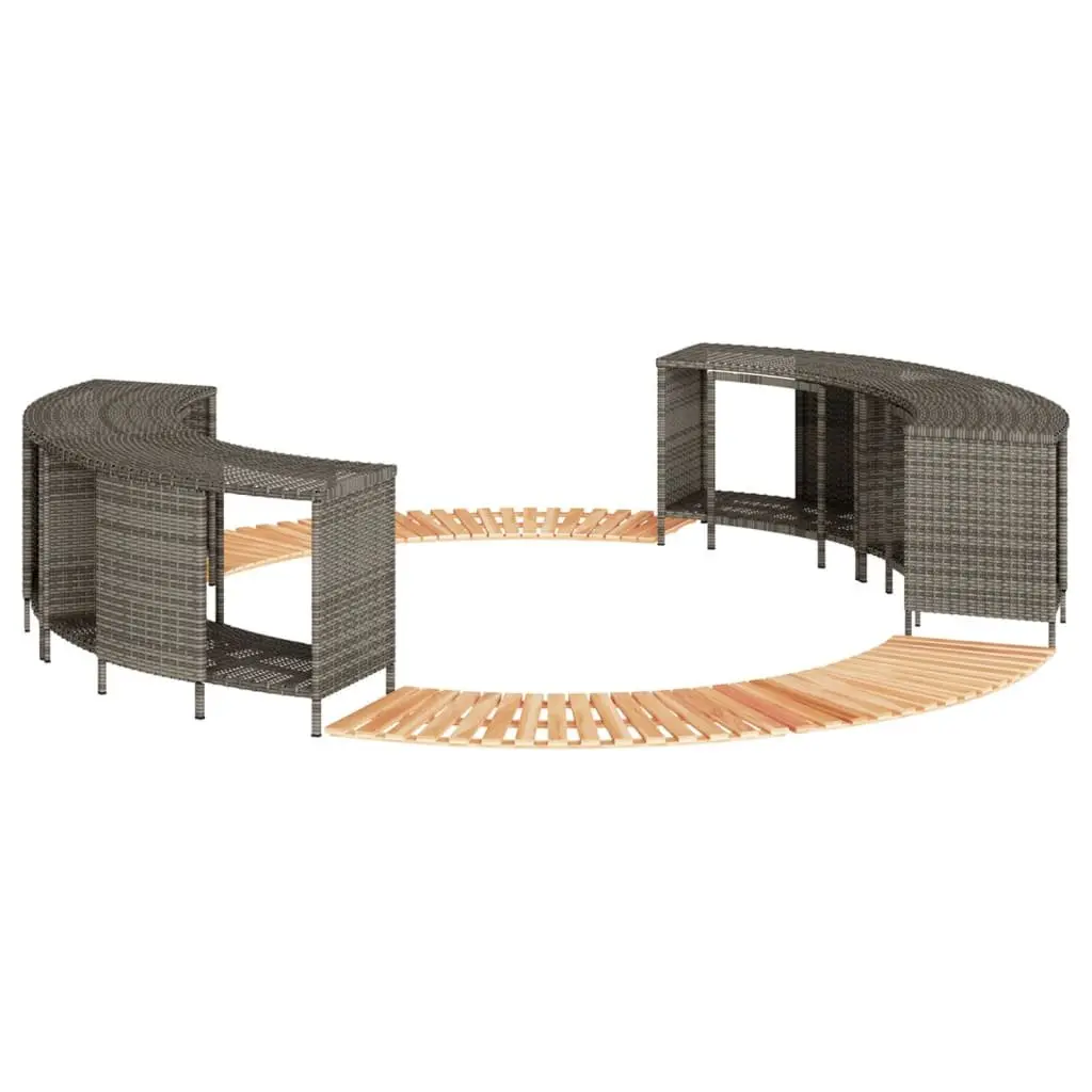 Hot Tub Surround PE Poly Rattan Solid Acacia Wood Step Grey Outdoor Storage