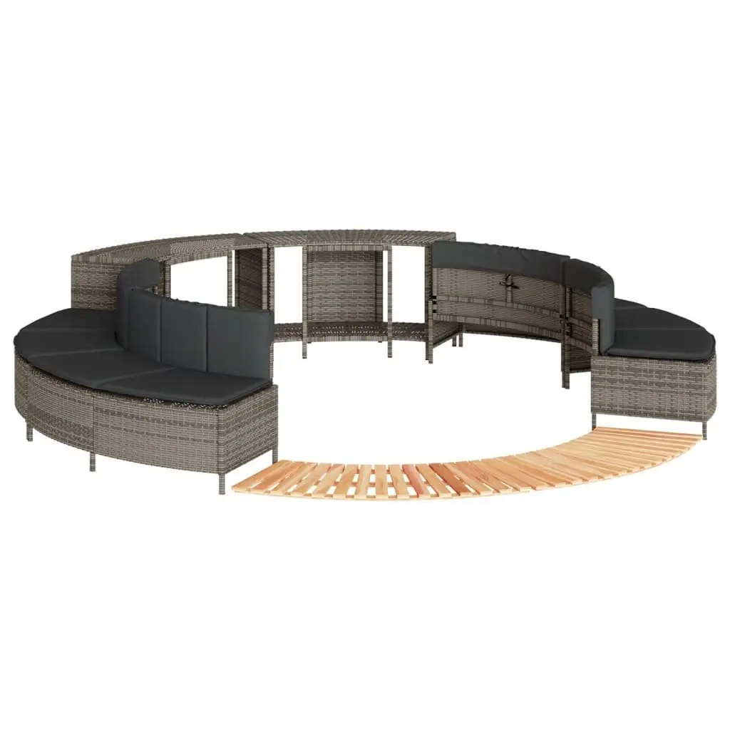 Hot Tub Surround PE Rattan Acacia Wood Step Grey Outdoor Storage Bench