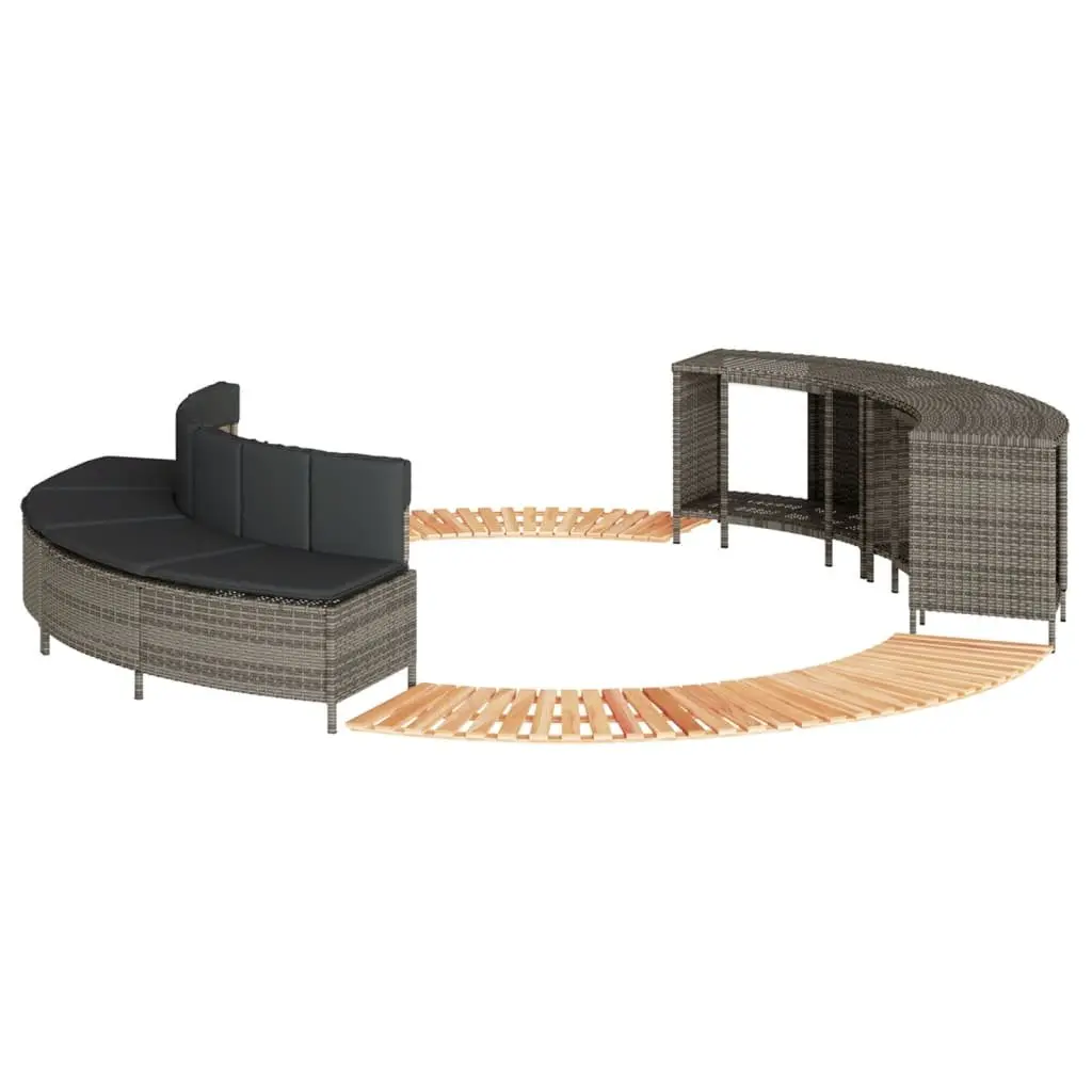 Hot Tub Surround Poly Rattan and Solid Acacia Wood Storage Bench Grey