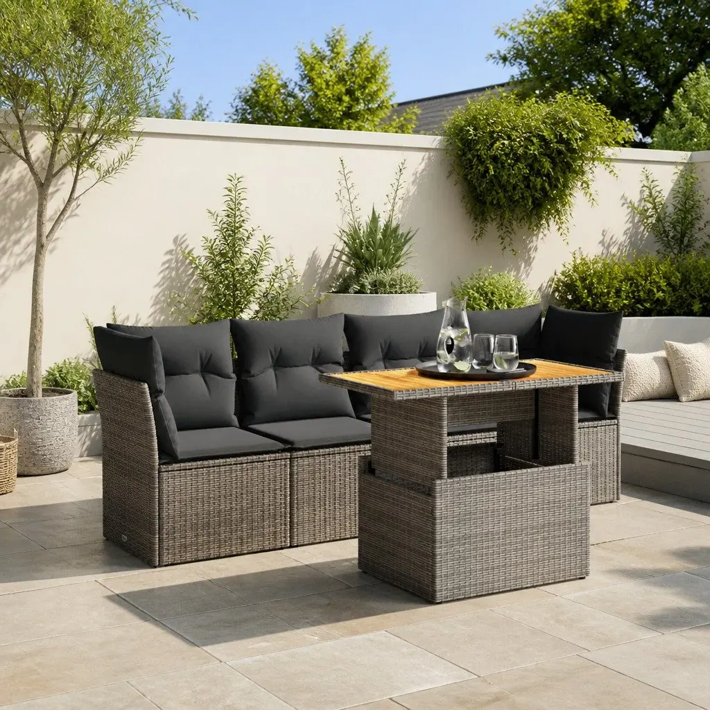 Garden Sofa Set PE Rattan 5 Piece Outdoor Furniture Grey with Cushions